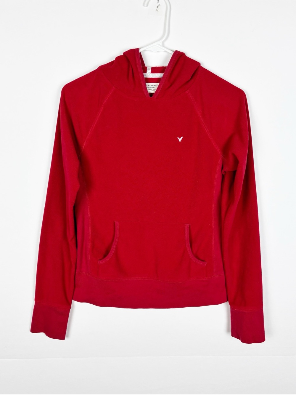Vintage American Eagle Red Fleece Hoodie Sweatshirt Small Y2K Coquette Preppy